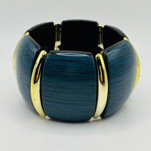 Chunky Green Gold Stretch Bracelet Wide Retro Statement Jewelry Bold Cuff 80s